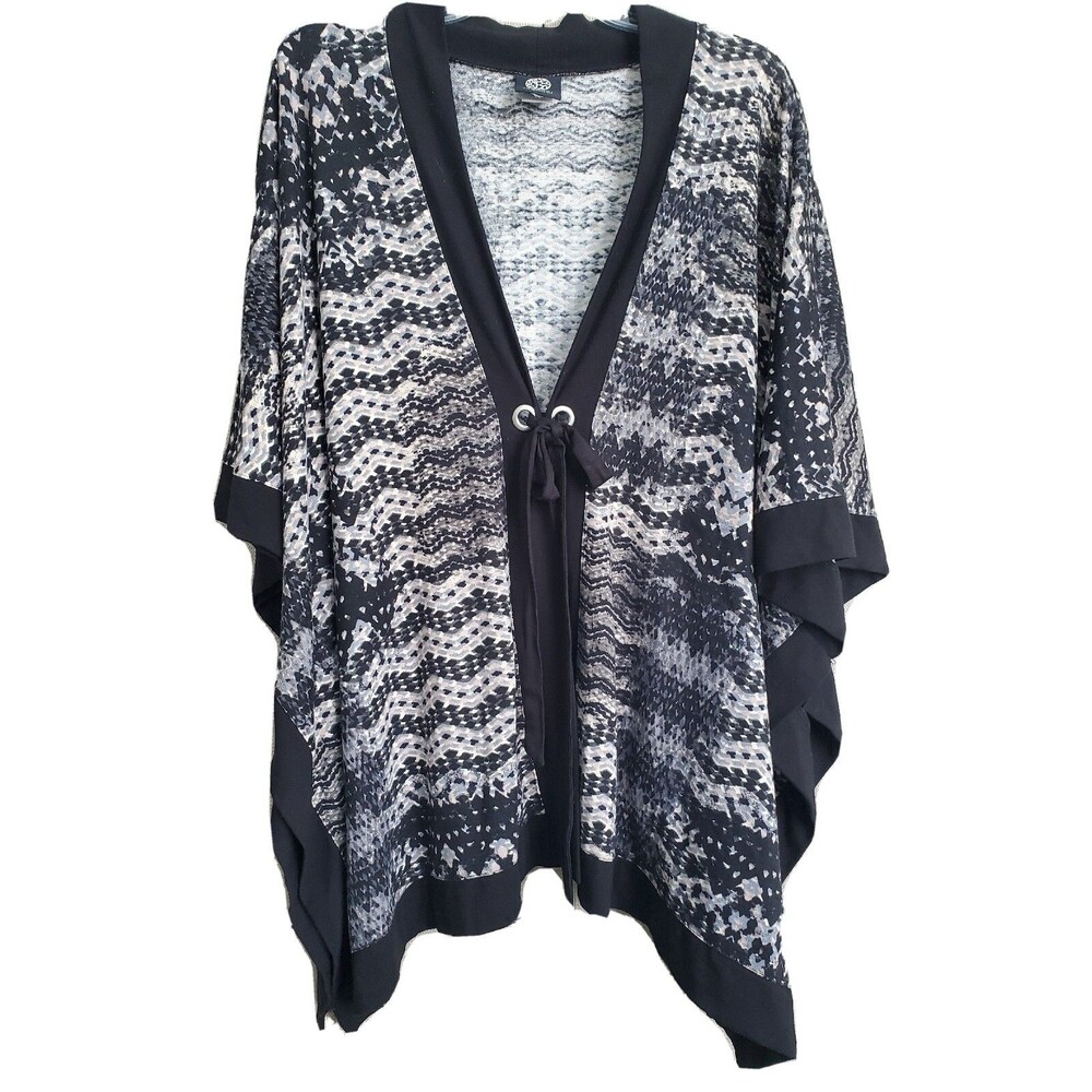 Bobeau Tie-Front Multicolor Black Trim Knit Poncho Size Large Silver Grommets